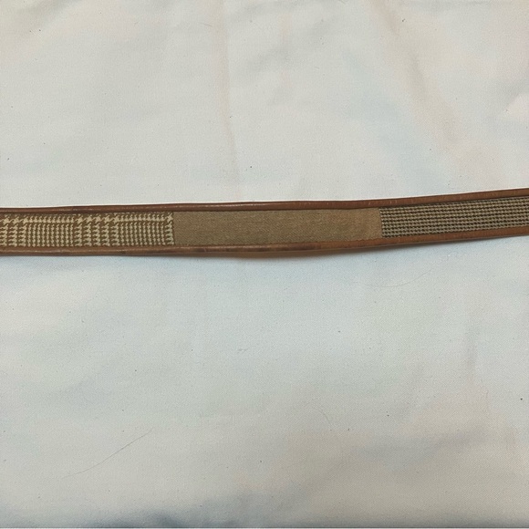 VTG Talbots Womens Sz. L Brown Leather Plaid Tweed Patchwork Belt Preppy - Picture 3 of 10